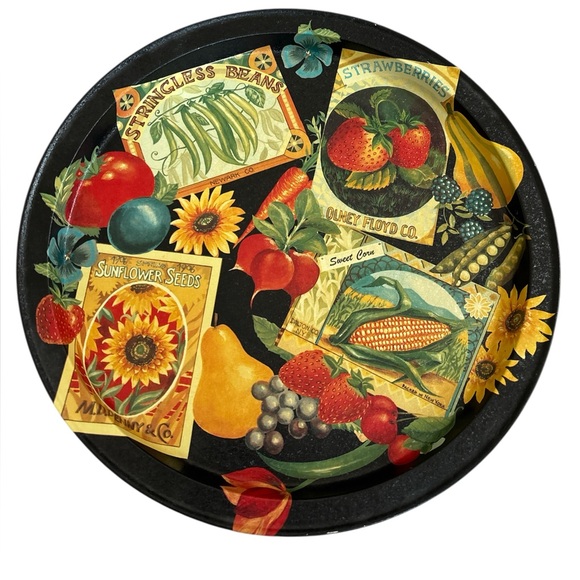 Other - Vintage Sunflower Country Garden Fresh Fruit Veggies Metal Serving Tray 13.5”